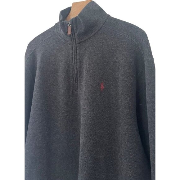 Polo Ralph Lauren Men's Sz XL 1/4 Zip Gray Sweater Pullover Leather Zipper Pull - Picture 2 of 7